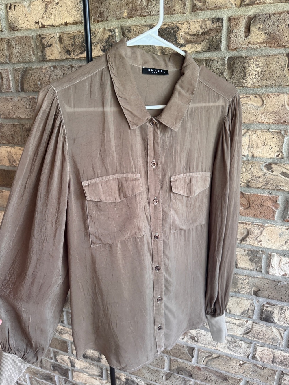 Maven West Long Sleeve Rib Cuff Button Up Shirt 100% Cupro Size S - Picture 7 of 12